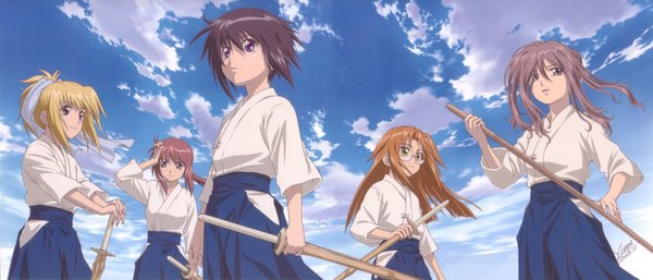 Anime picture 4538x1946 with bamboo blade highres wide image sky scan