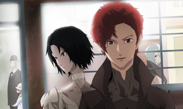 Anime picture 3330x2000 with baccano! chane laforet claire stanfield highres short hair black hair wide image absurdres silver hair red hair carole (baccano) gustave st. germain sylvie lumiere