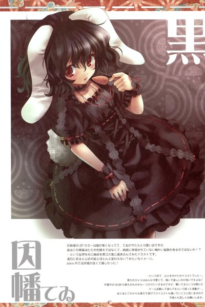 Anime picture 2021x3030 with touhou inaba tewi katahira masashi single tall image highres short hair black hair red eyes animal ears looking away tail animal tail bunny ears bunny tail lolita fashion goth-loli gothic girl frills