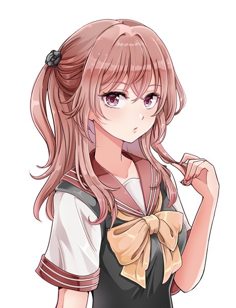 Anime picture 1150x1500 with sono bisque doll wa koi wo suru cloverworks inui sajuna 1041 (toshikazu) single long hair tall image fringe simple background hair between eyes brown hair white background purple eyes upper body two side up playing with hair girl uniform serafuku vest