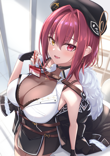 Anime picture 2150x3035 with virtual youtuber hololive houshou marine houshou marine (6th costume) heckler kai single tall image looking at viewer blush fringe highres short hair breasts open mouth light erotic smile hair between eyes red eyes large breasts standing