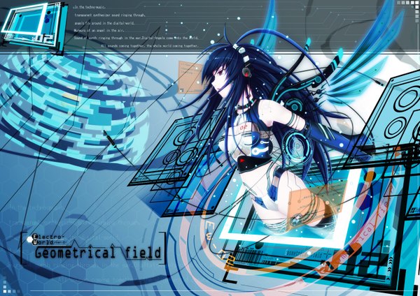 Anime picture 1500x1060 with beatmania single long hair black hair red eyes angel girl gloves wings elbow gloves bodysuit wire (wires) monitor