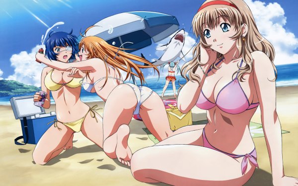 Anime picture 2560x1600 with ikkitousen sonsaku hakufu ryomou shimei sonken chuubou shokatsuryou koumei highres light erotic wide image beach swimsuit bikini