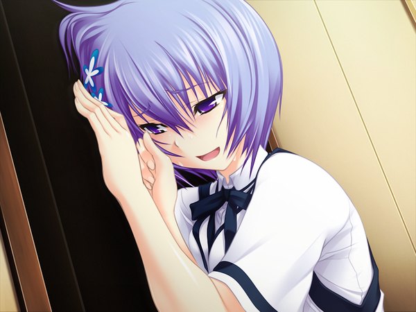Anime picture 1200x900 with maji de watashi ni koi shinasai! shiina miyako short hair purple eyes game cg purple hair tears girl