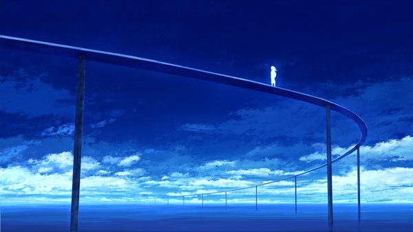 Anime picture 1920x1080 with original mks single highres wide image sky cloud (clouds) horizon landscape silhouette