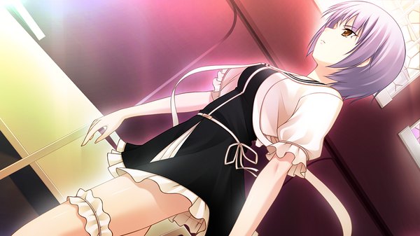 Anime picture 1024x576 with jesus 13th single short hair wide image brown eyes game cg silver hair girl dress