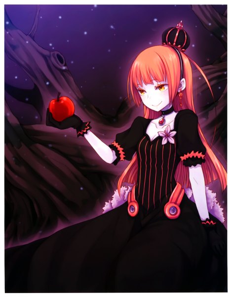 Anime picture 4208x5372 with original ayakura juu single long hair tall image highres yellow eyes absurdres red hair scan girl dress crown apple