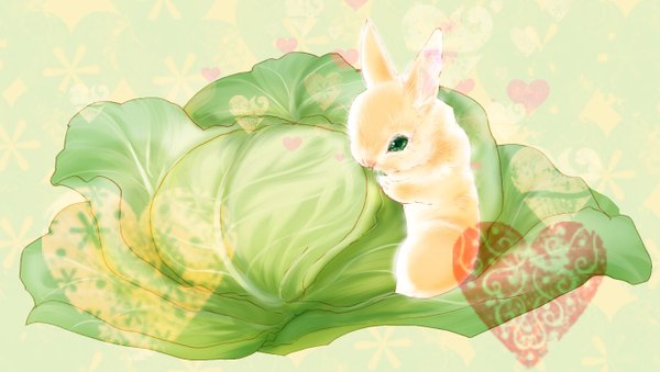 Anime picture 1355x766 with tiger & bunny sunrise (studio) collyre single wide image green eyes eating no people animal food heart vegetables bunny cabbage
