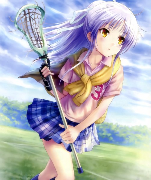 Anime picture 2104x2517 with angel beats! key (studio) tachibana kanade goto p single long hair tall image blush highres yellow eyes looking away sky cloud (clouds) white hair scan official art girl skirt sweater t-shirt