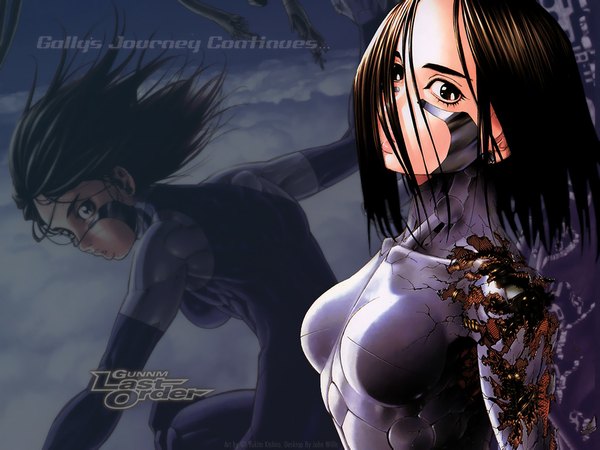 Anime picture 1024x768 with battle angel alita gally single looking at viewer short hair black hair black eyes girl bodysuit