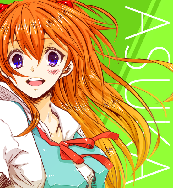 Anime picture 1101x1200 with neon genesis evangelion rebuild of evangelion evangelion: 2.0 you can (not) advance end of evangelion gainax soryu asuka langley shikinami asuka langley long hair tall image looking at viewer blush fringe open mouth blue eyes smile orange hair inscription soft beauty girl uniform