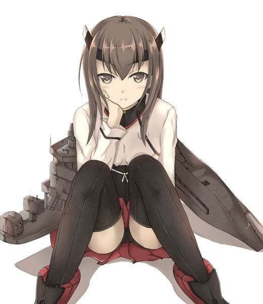 Anime picture 2600x3000 with kantai collection taihou armored aircraft carrier centon (736023681) tall image looking at viewer blush highres short hair light erotic simple background brown hair white background sitting brown eyes pantyshot pantyshot sitting girl thighhighs underwear panties