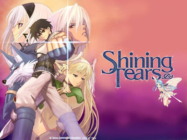 Anime picture 1024x768 with shining (series) shining tears shining wind elwing blanc neige xion magus souma akizuki volg maple (shining tears) tony taka long hair looking at viewer fringe short hair blue eyes blonde hair hair between eyes red eyes brown hair multiple girls