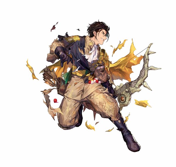 Anime picture 4000x3800 with fire emblem fire emblem: three houses fire emblem heroes nintendo claude von riegan azu-taro single fringe highres short hair simple background smile hair between eyes brown hair white background green eyes looking away absurdres full body parted lips