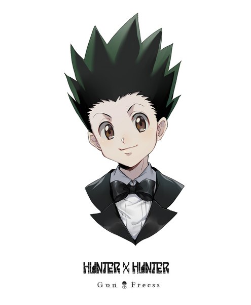 Anime picture 974x1181 with hunter x hunter gon freaks ekita xuan single tall image looking at viewer short hair simple background smile white background brown eyes green eyes upper body copyright name character names portrait spiked hair formal boy shirt