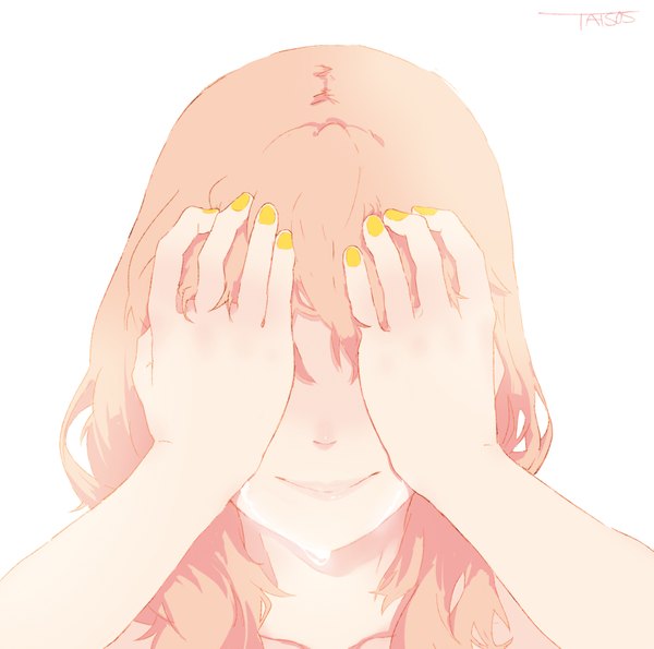 Anime picture 1743x1729 with original taisos single long hair blush highres blonde hair simple background smile white background signed nail polish tears crying girl