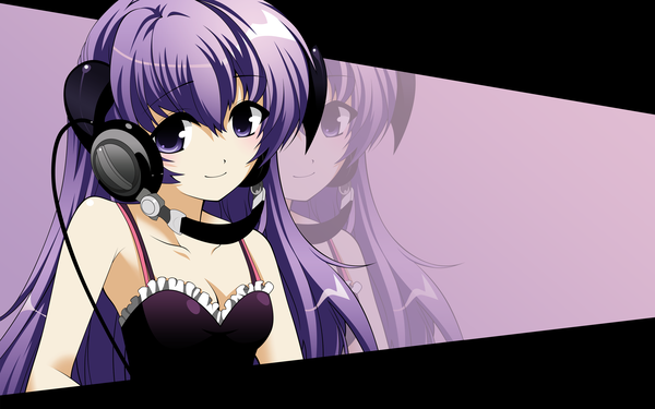 Anime picture 2560x1600 with higurashi no naku koro ni studio deen hanyuu highres wide image vector purple background headphones