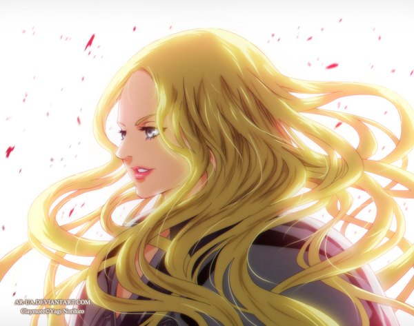 Anime picture 1600x1262 with claymore madhouse teresa ar-ua single long hair simple background blonde hair white background light smile lips lipstick coloring silver eyes girl blood