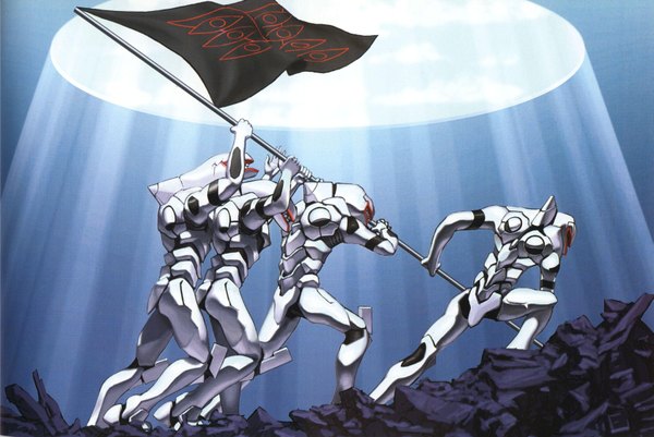Anime picture 3350x2240 with neon genesis evangelion gainax highres absurdres angel flag mecha