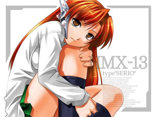 Anime picture 1200x900 with to heart serio umekichi long hair orange hair skirt uniform school uniform socks robot ears