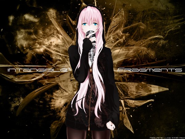 Anime picture 1600x1200 with vocaloid megurine luka long hair blue eyes pink hair girl microphone