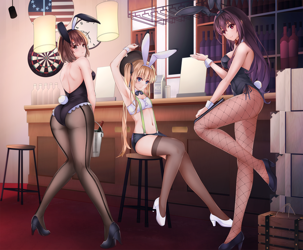 Anime picture 2429x2000 with saenai heroine no sodatekata a-1 pictures kasumigaoka utaha katou megumi sawamura spencer eriri torii vita asayo long hair looking at viewer highres short hair blue eyes light erotic blonde hair red eyes brown hair standing sitting twintails multiple girls animal ears