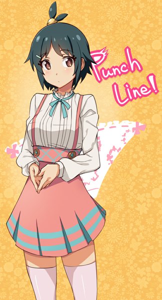 Anime picture 541x1000 with punchline mappa saiste single tall image blush fringe short hair black hair brown eyes inscription girl thighhighs skirt clothes