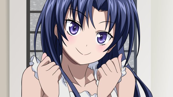 Anime picture 2560x1440 with denpa onna to seishun otoko shaft (studio) touwa meme long hair highres smile wide image purple eyes blue hair vector girl
