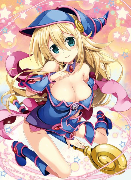 Аниме картинка 600x825 с югио! yu-gi-oh! duel monsters dark magician girl fujima takuya один (одна) длинные волосы высокое изображение смотрит на зрителя румянец чёлка грудь лёгкая эротика светлые волосы улыбка волосы между глазами большая грудь голые плечи зелёные глаза декольте всё тело