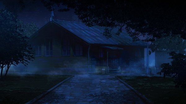 Anime picture 1920x1080 with everlasting summer iichan eroge arsenixc vvcephei highres wide image game cg night wallpaper dark background no people scenic fog collaboration camp plant (plants) tree (trees) window building (buildings)