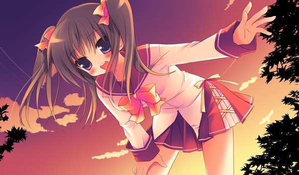 Anime picture 1024x600 with angel ring brown hair wide image twintails purple eyes game cg girl serafuku
