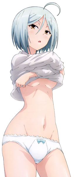 Anime picture 2110x5000 with trinity seven kannazuki arin single tall image looking at viewer blush fringe highres short hair breasts open mouth light erotic hair between eyes standing yellow eyes silver hair ahoge official art bare belly bare legs