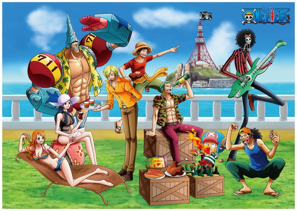 Anime picture 2048x1456 with one piece toei animation nami (one piece) monkey d. luffy nico robin roronoa zoro sanji tony tony chopper usopp franky brook (one piece) long hair fringe highres short hair breasts open mouth blue eyes light erotic black hair