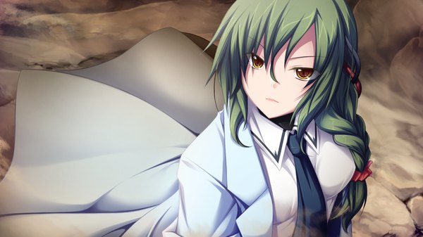 Anime picture 1024x576 with soukoku no arterial single long hair wide image yellow eyes game cg braid (braids) green hair girl