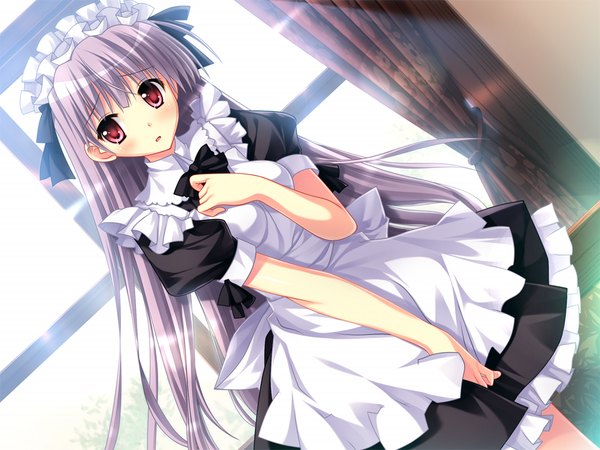 Anime picture 1024x768 with a.g.ii.d.c. hilde long hair red eyes game cg grey hair maid girl