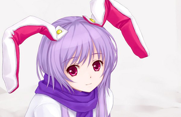 Anime picture 1000x647 with touhou reisen udongein inaba tucana single long hair looking at viewer simple background red eyes white background purple hair bunny ears girl scarf