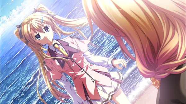 Anime picture 1278x718 with supipara amano angeline hotaru nanao naru long hair blue eyes blonde hair wide image twintails game cg girl uniform ribbon (ribbons) hair ribbon school uniform