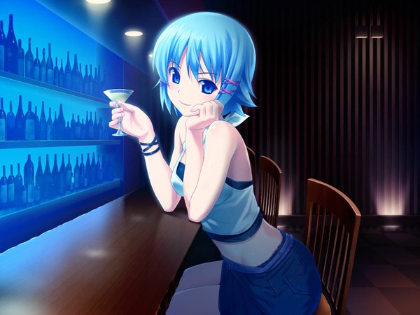 Anime picture 1600x1200 with tropical kiss himuro rikka koutaro short hair blue eyes blue hair game cg girl
