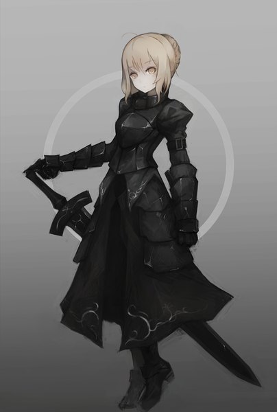 Anime picture 773x1149 with fate (series) fate/grand order fate/stay night artoria pendragon (all) saber saber alter gyup91 single tall image looking at viewer fringe short hair simple background blonde hair standing holding yellow eyes payot full body ahoge