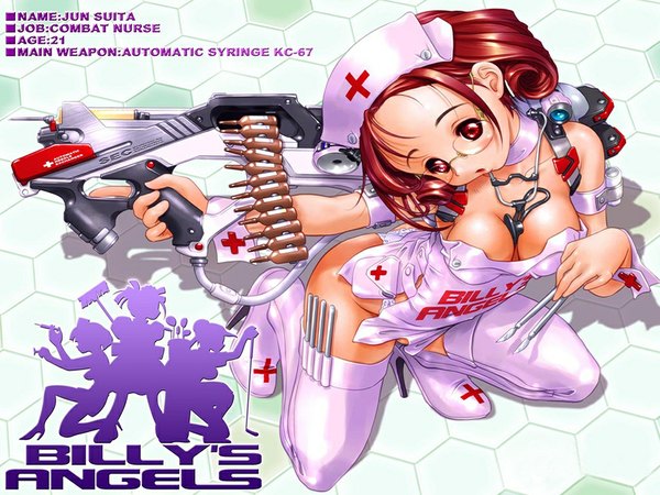 Anime picture 1024x768 with uchuu teiou light erotic nurse gun space emperor billys angels
