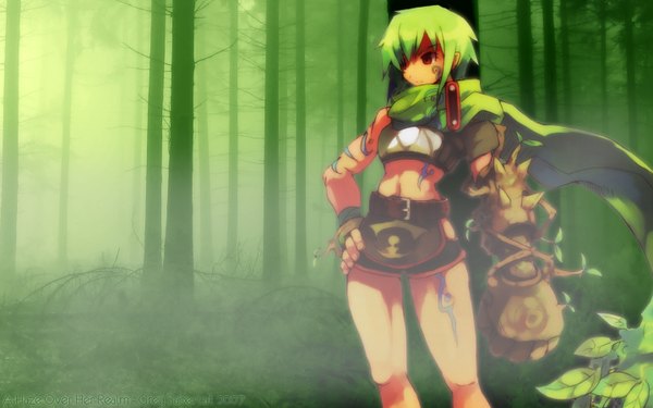 Anime picture 1440x900 with luminous arc wide image green background mavi