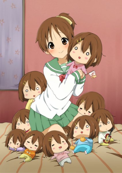 Anime picture 800x1131 with k-on! kyoto animation hirasawa yui hirasawa ui ragho no erika tall image looking at viewer blush short hair smile brown hair brown eyes girl uniform school uniform doll (dolls) character doll