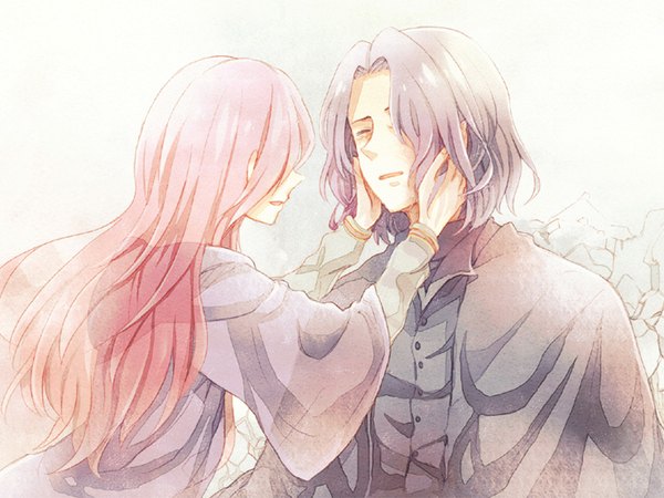 Anime picture 1024x768 with harry potter severus snape lily evans long hair short hair pink hair purple hair eyes closed face to face girl boy