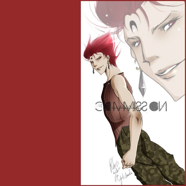 Anime picture 1415x1415 with bishoujo senshi sailor moon toei animation rubeus luziferschoice (artist) single looking at viewer short hair simple background red eyes white background red hair sleeveless red background framed zoom layer crescent brown background camouflage boy earrings