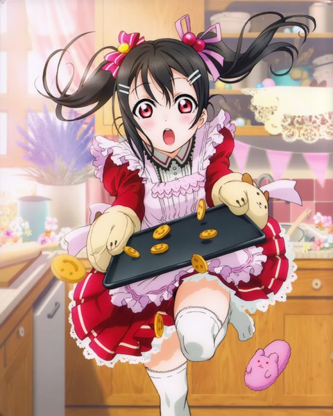 Anime picture 3249x4062 with love live! school idol project sunrise (studio) love live! yazawa nico single long hair tall image looking at viewer blush highres open mouth black hair red eyes twintails absurdres scan official art girl thighhighs dress