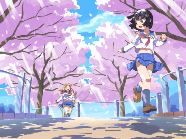 Anime picture 1600x1200 with cherry blossoms tagme