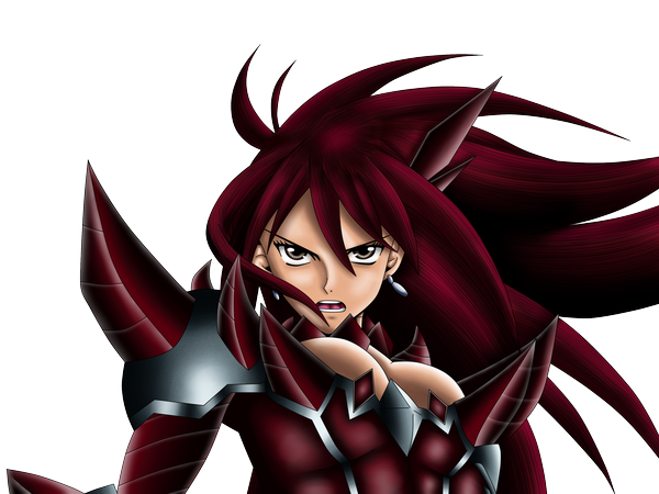 Anime picture 1600x1200 with fairy tail erza scarlet f4bl3-2 single long hair open mouth brown eyes red hair coloring transparent background girl earrings armor