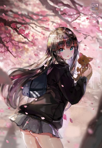 Anime picture 827x1200 with idolmaster idolmaster cinderella girls shibuya rin crab d single long hair tall image looking at viewer blush fringe open mouth light erotic brown hair standing holding green eyes signed payot outdoors ass