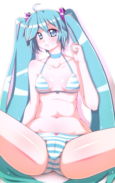 Anime picture 1236x1955 with vocaloid hatsune miku j (shining-next) single tall image open mouth blue eyes light erotic twintails very long hair aqua hair girl navel underwear panties