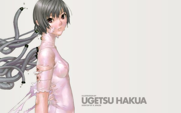 Anime picture 1680x1050 with hakua ugetsu light erotic wide image grey background wet